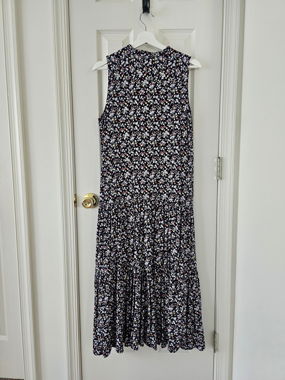 CHAPS M Navy Floral Sleeveless Button Front Tiered Maxi Dress Tie Waist - Picture 10 of 15